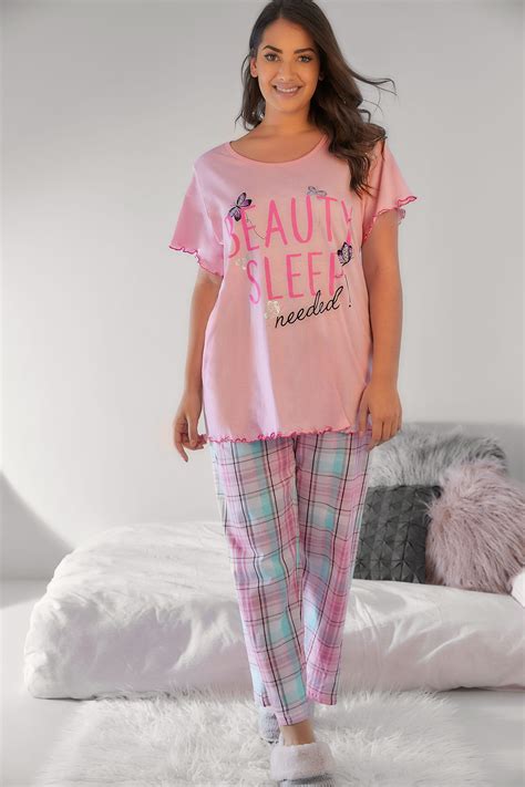 pink beauty sleep needed slogan pyjama top plus size 16 to 36