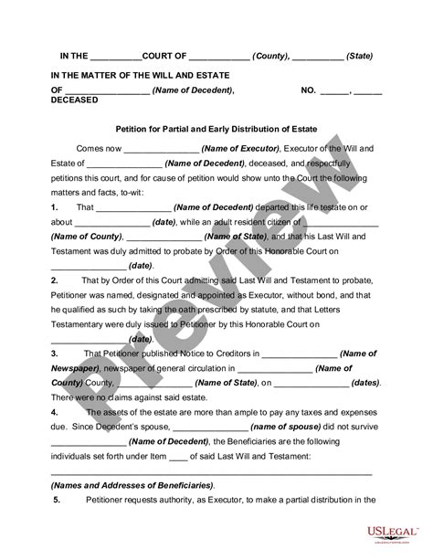 harris texas petition  partial  early distribution  estate