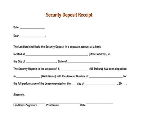 rental deposit receipt template