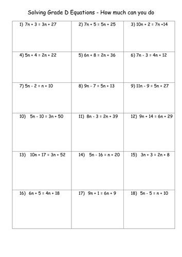 solving linear equations variable   sides worksheet answers