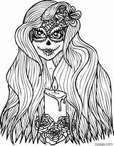 Coloring Skull Pages Sugar Girl Hair Drawing Dead Printable Adult Skulls Colouring Girls Scary Halloween Long Template Print Cute Roses sketch template