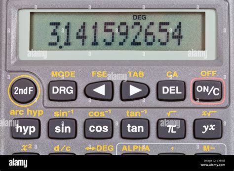 number pi  display  scientific calculator  mathematical functions close  stock photo
