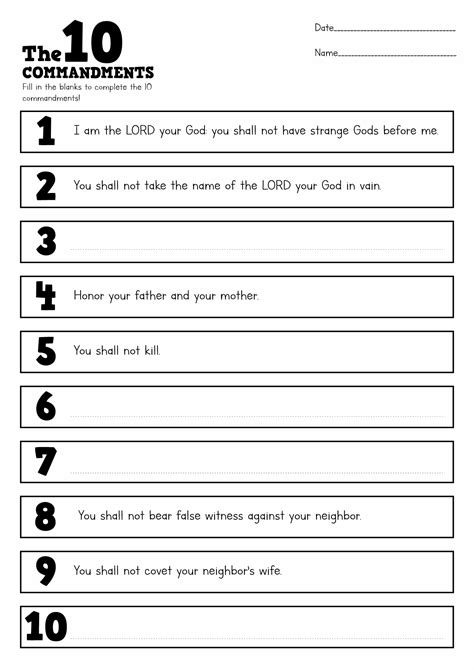 commandments  kids  printable