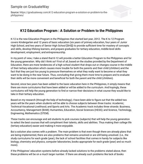 education program  solution  problem   philippines essay