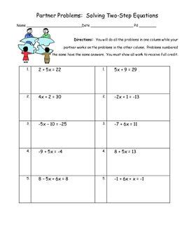 step equations integers worksheet answer key  work home student