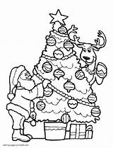 Christmas Tree Coloring Pages Santa Printable Reindeer Decorate His Holiday Print sketch template