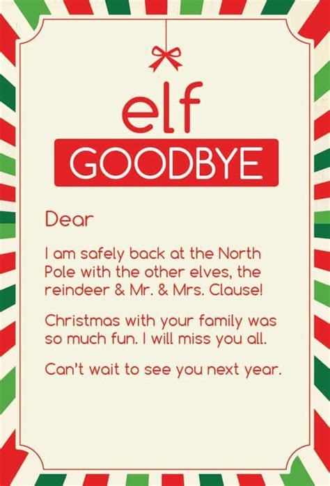 elf   shelf goodbye letter printable