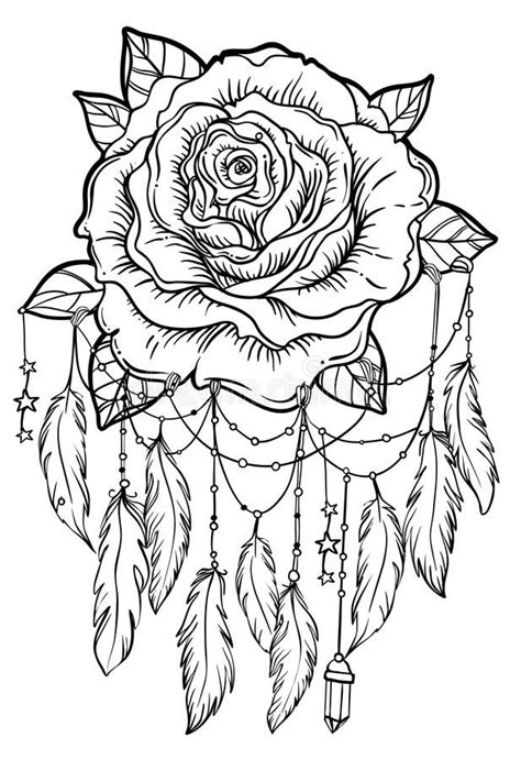 dream catcher  rose flower detailed vector illustration iso stock