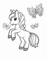 Unicorn Coloring Pages Printable Butterflies Cute Flower sketch template
