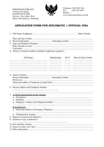 Visa Application Form Indonesian Embassy In London