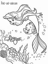 Mermaid Little Color Print Coloring Pages Disney Princess Girls Cartoons sketch template