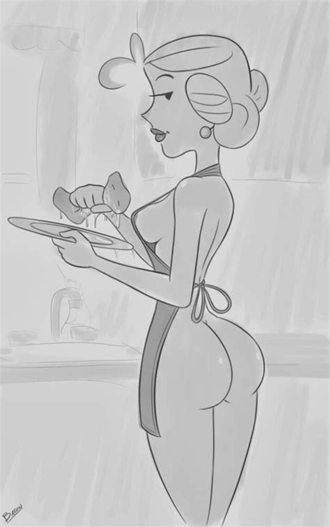 rule 34 1girl alice mitchell apron ass dat ass dennis the menace milf monochrome naked apron
