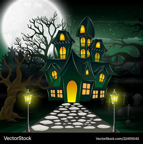 cartoon  haunted house  full moon background