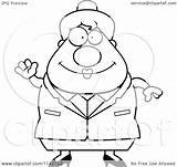 Lady Cartoon Waving Chubby Happy Business Clipart Thoman Cory Outlined Coloring Vector 2021 sketch template