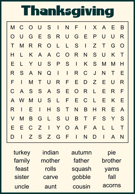 printable word search  thanksgiving