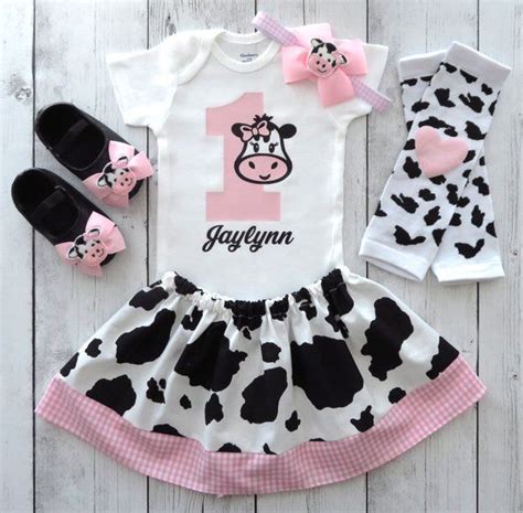 Barnyard First Birthday Outfit In Pink With Cow Shoes Cow 1 Etsy