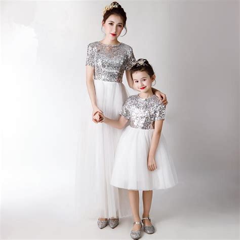 mother daughter long dresses sequin mommy girl matching twinning party