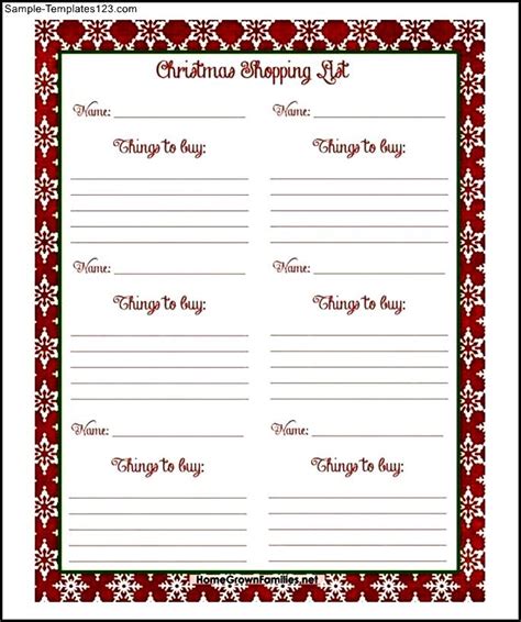 christmas shopping list  sample templates sample templates