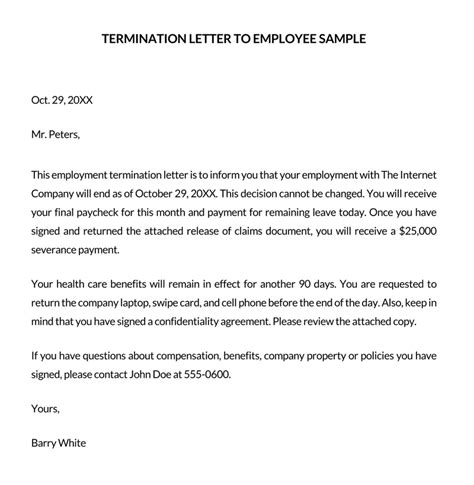 employee termination letter notice templates