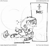 Rushing Boy Bathroom Line Clipart Illustration Little Royalty Toonaday Rf sketch template