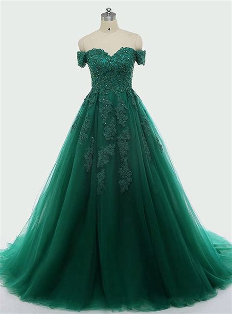 dark green lace appliques short sleeve ball gown   quinceanera