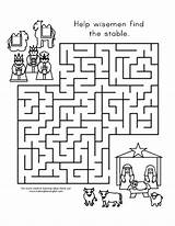 Maze Mazes Epiphany Nativity Wise Religious Labyrinthe Kindergarten Activités Noël Saints sketch template