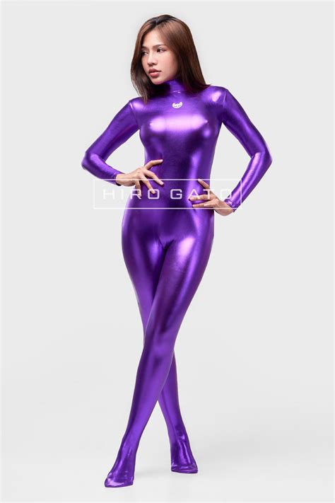 hiro gato shiny metallic spandex catsuit purple burning suit etsy