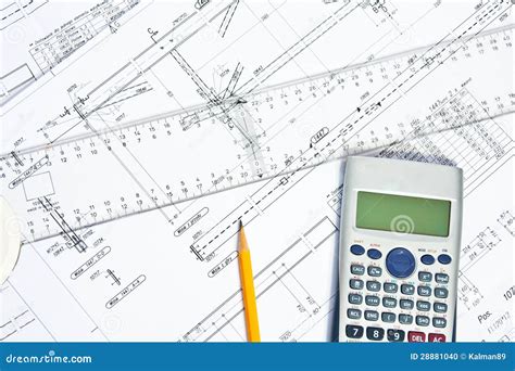 engineer calculations  plans stock photo image