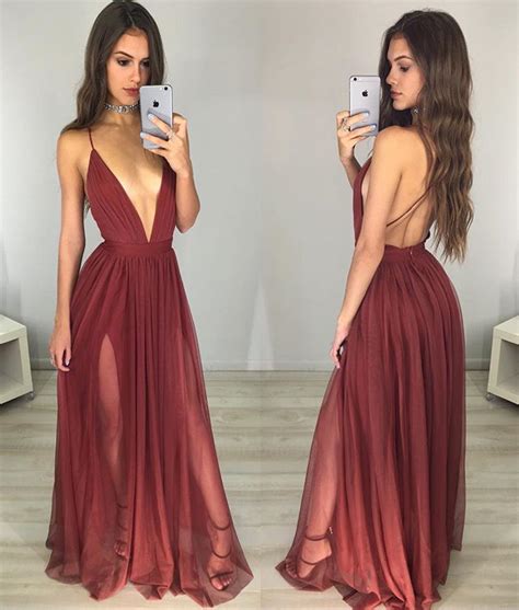 Red Prom Dress Sexy V Neck Backless Long Prom Dresses