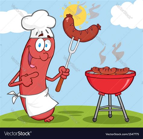 bbq cooked sausage cartoon royalty  vector image