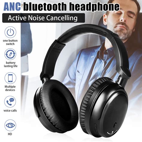 portable anc wireless bluetooth headphone anctive noise cancelling hd sound stereo soft