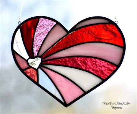 valentine heart stained glass heart suncatcher   etsy stained