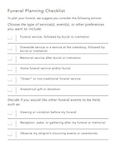 funeral checklist templates   word xls