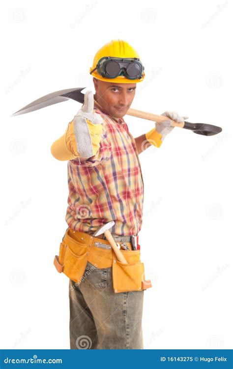 happy construction worker stock image image  male