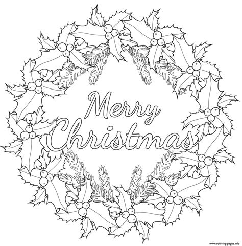 christmas holly wreath merry coloring page printable