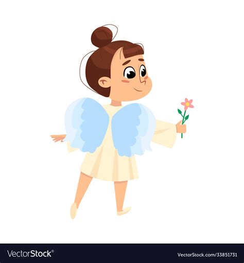 Adorable Baangel With Flower Cute Angelic Girl Vector Image