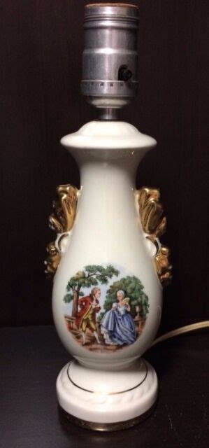 Vintage Porcelain Victorian Couple Table Lamp With Gold Trim Works Ebay