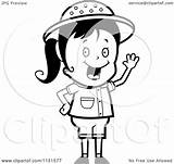 Waving Safari Girl Happy Coloring Clipart Cartoon Outlined Vector Thoman Cory Regarding Notes sketch template