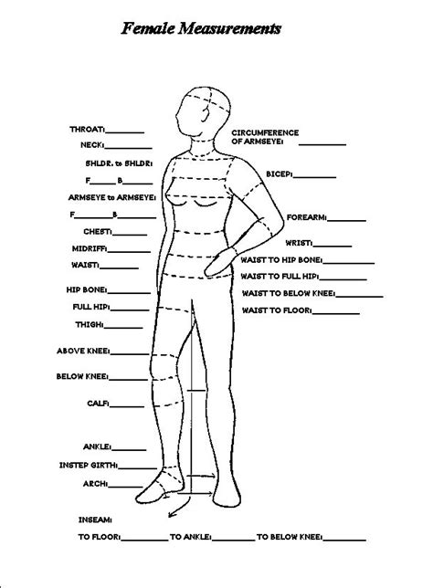 printable body measurement chart womens measurement chart men