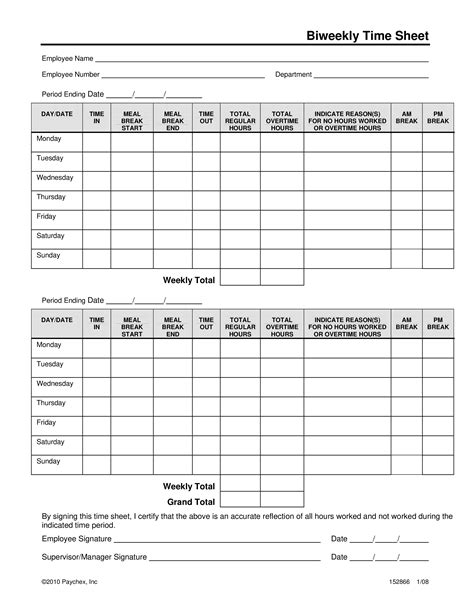 printable simple biweekly timesheet template customize  print