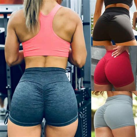 women s high waist yoga shorts push up ruched booty hot pants fitness