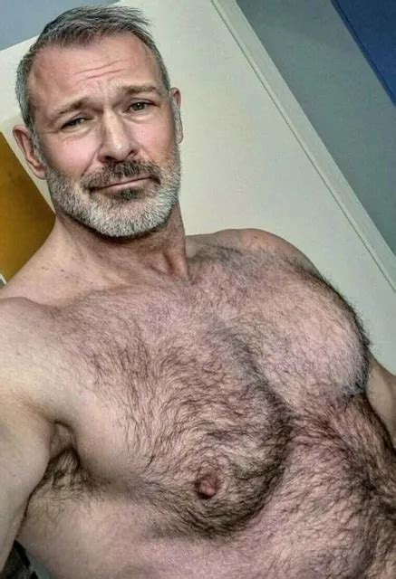 shirtless male muscular beefcake mature hairy chest beard hunk photo