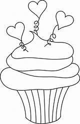 Cupcake Coloring Pages Clipart Valentine Cupcakes Birthday Heart Outline Drawing Clip Color Digital Printable Print Stamps Cliparts Drawings Hearts Cake sketch template