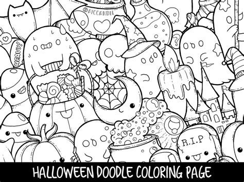 halloween doodle coloring page printable cutekawaii