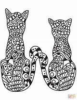 Coloring Zentangle Pages Cats Two Style sketch template