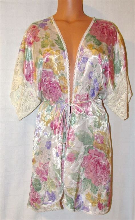 Deena Satin Floral Multi Color Lace Trim Robe S Small Lace Trim Robe