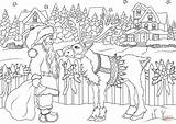 Coloring Santa Christmas Claus Pages Deer Vintage His Printable Drawing sketch template