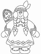 Coloring Native American Pages Indian Thanksgiving First Nations People Americans Printable Dolls Color Printables Children Clipart Girl Kids Sheets Totem sketch template