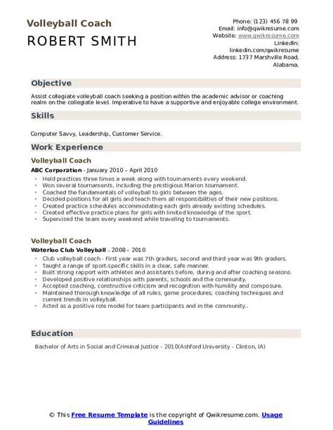 volleyball coach resume samples qwikresume