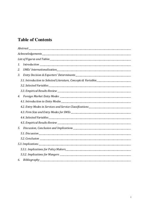 master thesis table  content